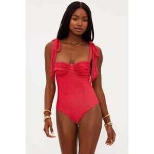 Beach Riot Dede Rib Red Pink Tie Straps Underwire Swimsuit Womens Size XS B1653